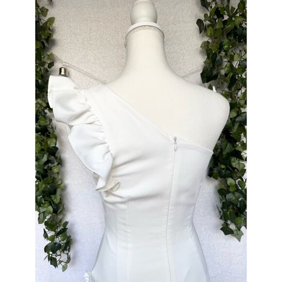 DO + BE White Ruffled One Sleeve Asymmetrical Mini Dress Small - Picture 12 of 14